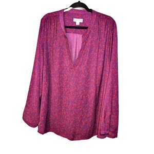 Ava & Viv Vivid Purple and Red Patterned Blouse